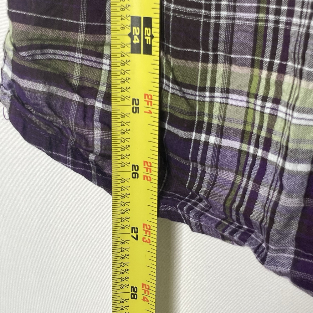 Plaid Button-Up Blouse - Purple and Green - Picture 6 of 6